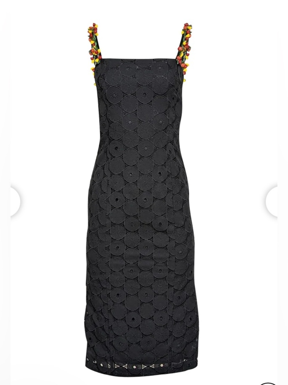Staud Black Eyelet Cocomaya Sheath Dress with Beaded Straps